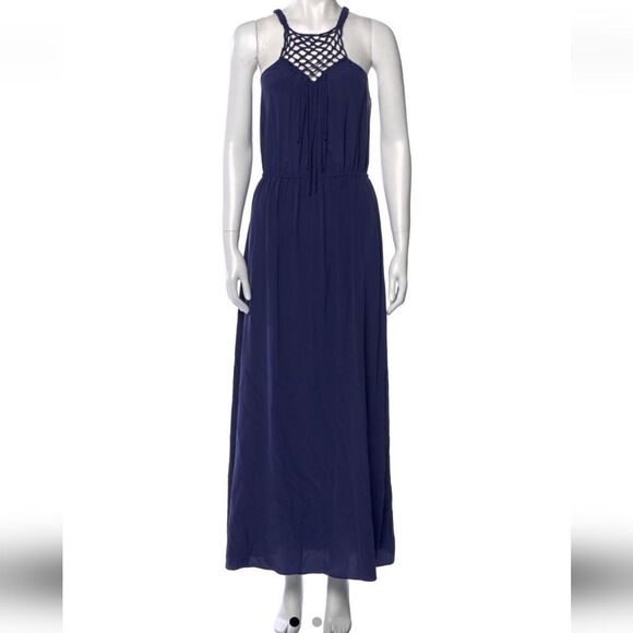 Rebecca Taylor Marine Blue Macrame Maxi Dress, Size 8, 100% Silk, NWT - Picture 1 of 10